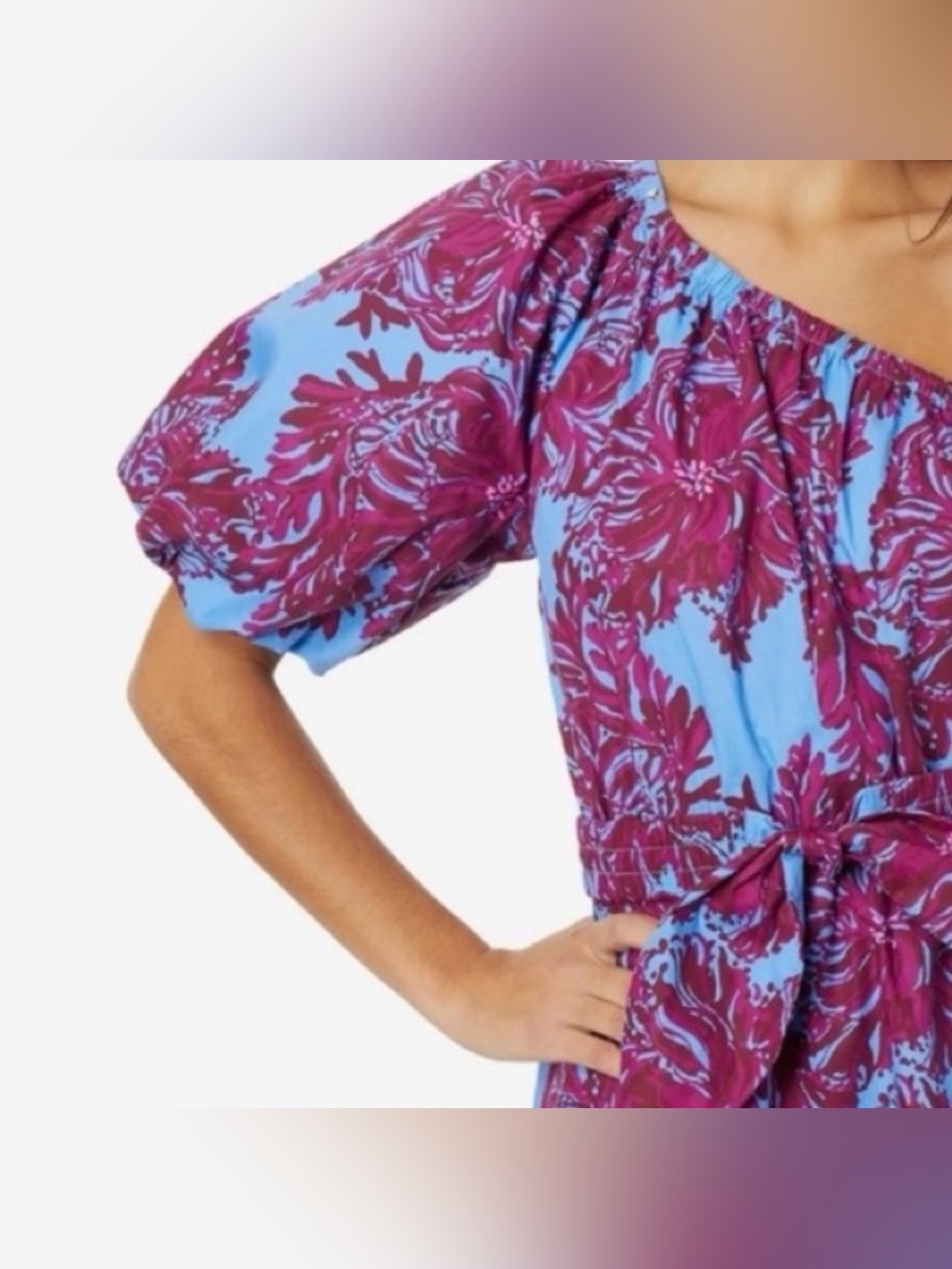 Lilly Pulitzer Zelalynn One-Shoulder Cotton Maxi Dress-Sz 12-Abaco Blue - Picture 3 of 8